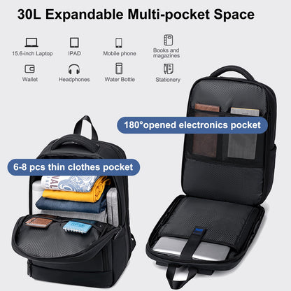 GOLDEN WOLF 25L-30L Expandable Backpack for Men for Office Travel, Black