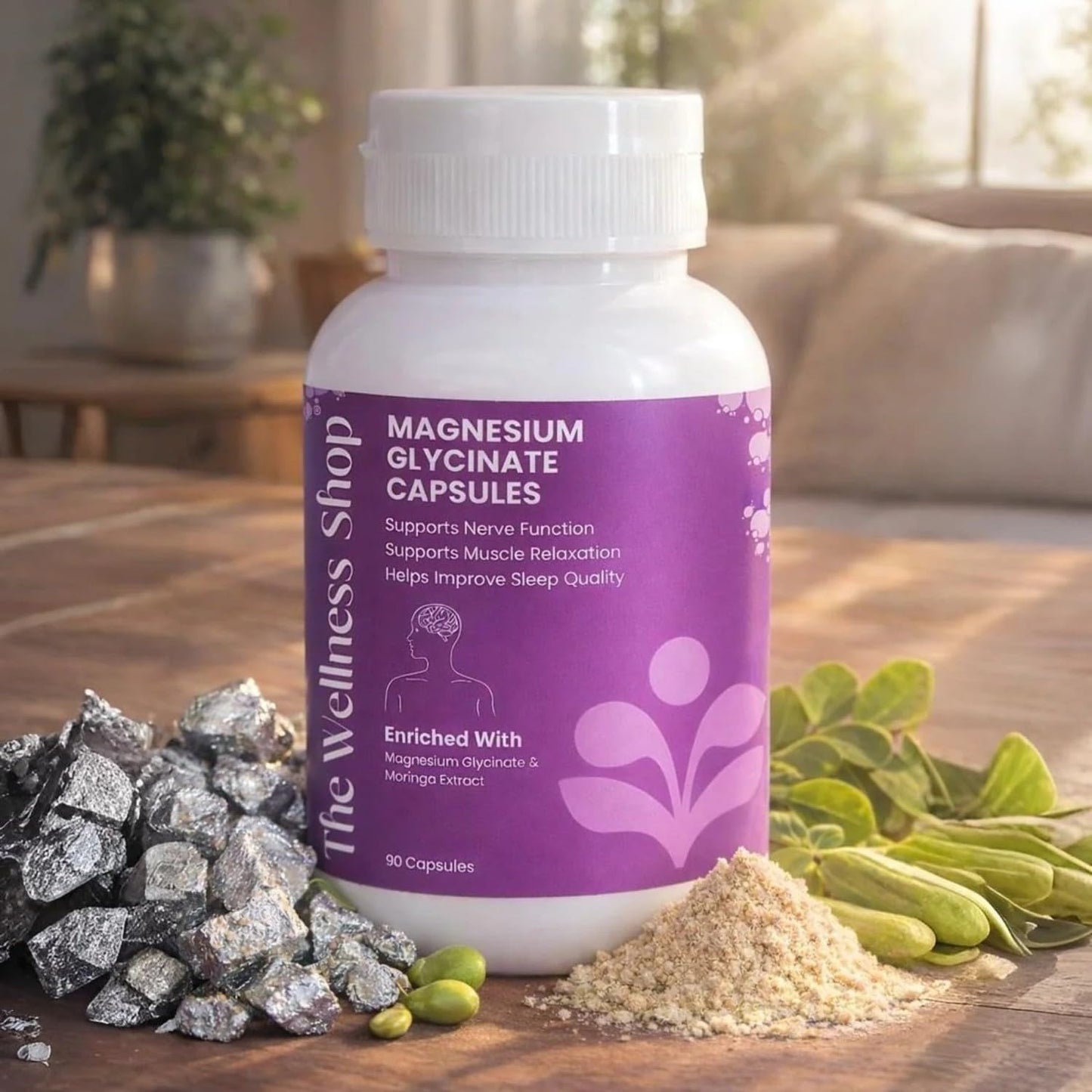 The Wellness Shop Magnesium Glycinate Capsules | High Absorption Supplement | Supports Better Sleep Stress Relief Muscle Recovery and Nerve Health | Helps with Cramps and Relaxation | 90 Veg Capsules