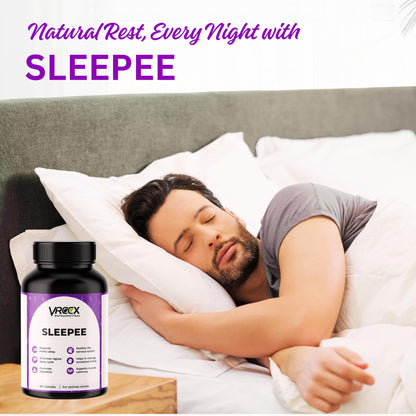 VREEX SLEEPEE with Natural Ingredients Melatonin, Valerian Root, Chamomile, L-Theanine & Magnesium Bisglycinate – Relax & Sleep Support (60 Veg Capsules)