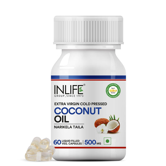 INLIFE Extra Virgin Cold Pressed Coconut Oil Capsules, 500mg – 60 Vegetarian Cap