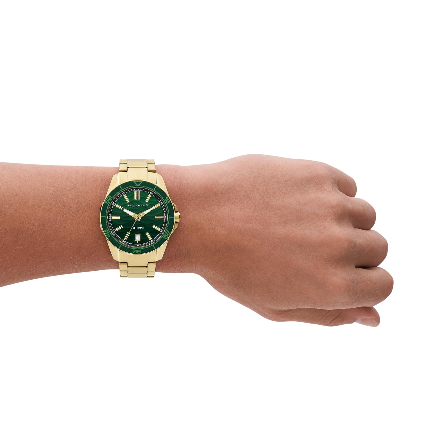 Armani Exchange Analog Green Dial Men's Watch-AX1951 Stainless Steel, Gold Strap