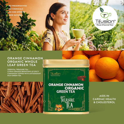 Tifusion Orange Cinnamon Organic Green Tea With Good Ingredient For Cholesterol Blood Pressure Rich in Antioxidant Vitamin C Best As Hot Drink Or Iced Cooler Garden Whole Leaf Darjeeling Tea (100 gm)