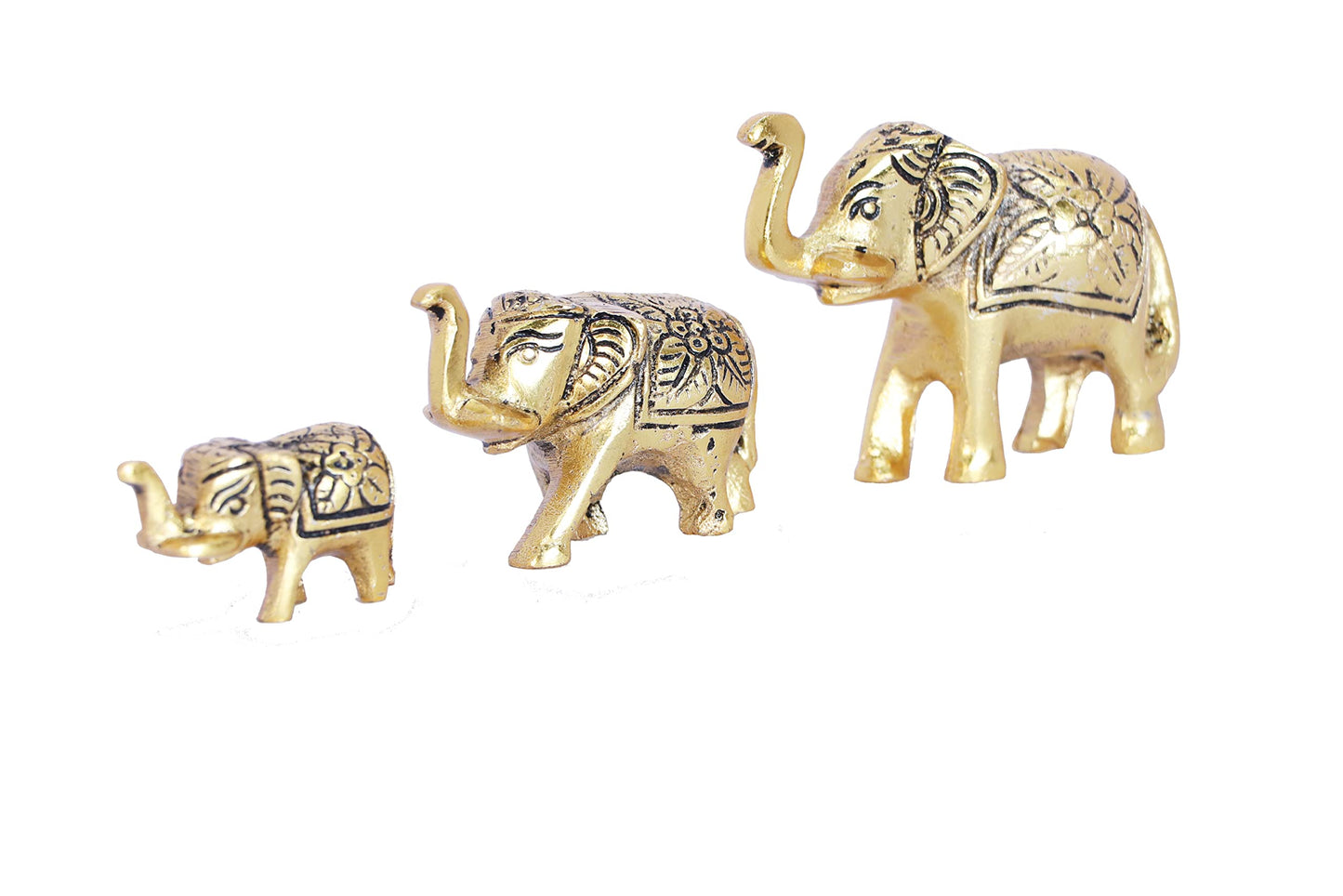 Elephant Showpiece Metal Statue Small Size Gold Polish 3 pcs Set for De- image 8