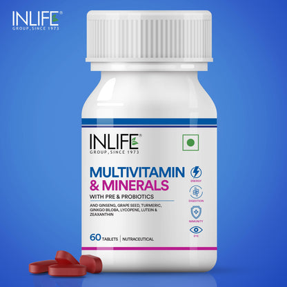 INLIFE Multivitamin Tablets For Men & Women with Ginseng & Prebiotic Probiotic | Multivitamin Supplement with Vitamin B12, C, D, E, Zinc & Biotin Nutrition Tablet - 60 Tablets (Adult (2 Pack))