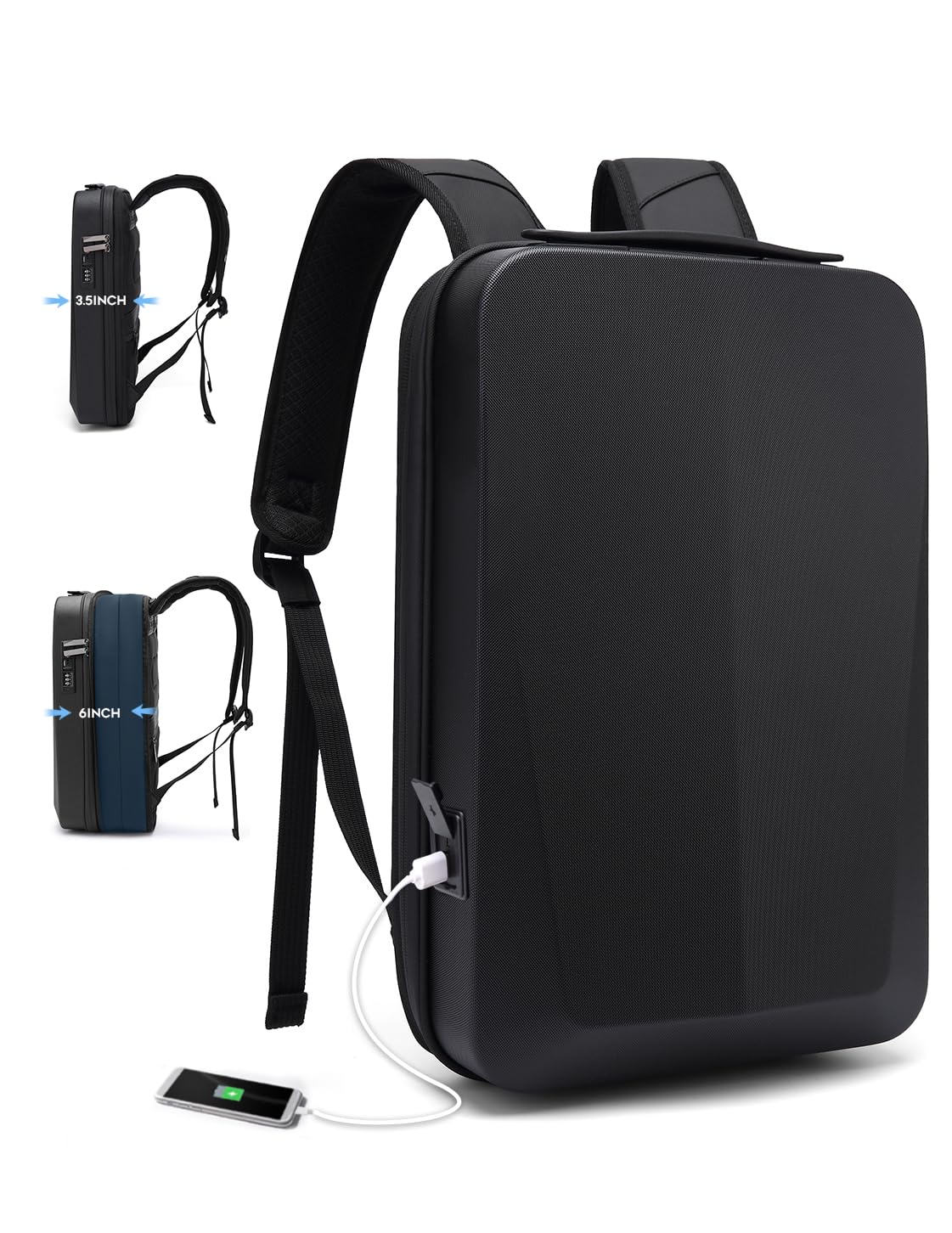 BANGE Laptop Anti-theft backpack Hard Shell Expandable Commute backpack can Hold 15.6 inch laptop for men and women, Black, Large, Anti-theft