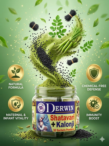 DERWIN Micronized Shatavari & Kolonji Powder | 100% Herbs & 0% Sugar | Others Brands 20% Shatavari + 80% Sugar | Ultra Fine Micronised Technology | Milk Booster for New Mothers | Female Tonic And Herbal Health Suppliment | Natural Lactation Supprt | Satav