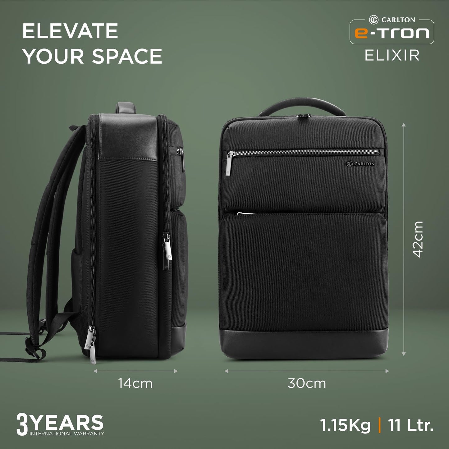 CARLTON Esporta Business Backpack with 15' Laptop Compartment-11L | Premium Anti-Theft/Water Resistant Backpack with added Ergonomic Comfort & Smart Organiser (Jet Black)