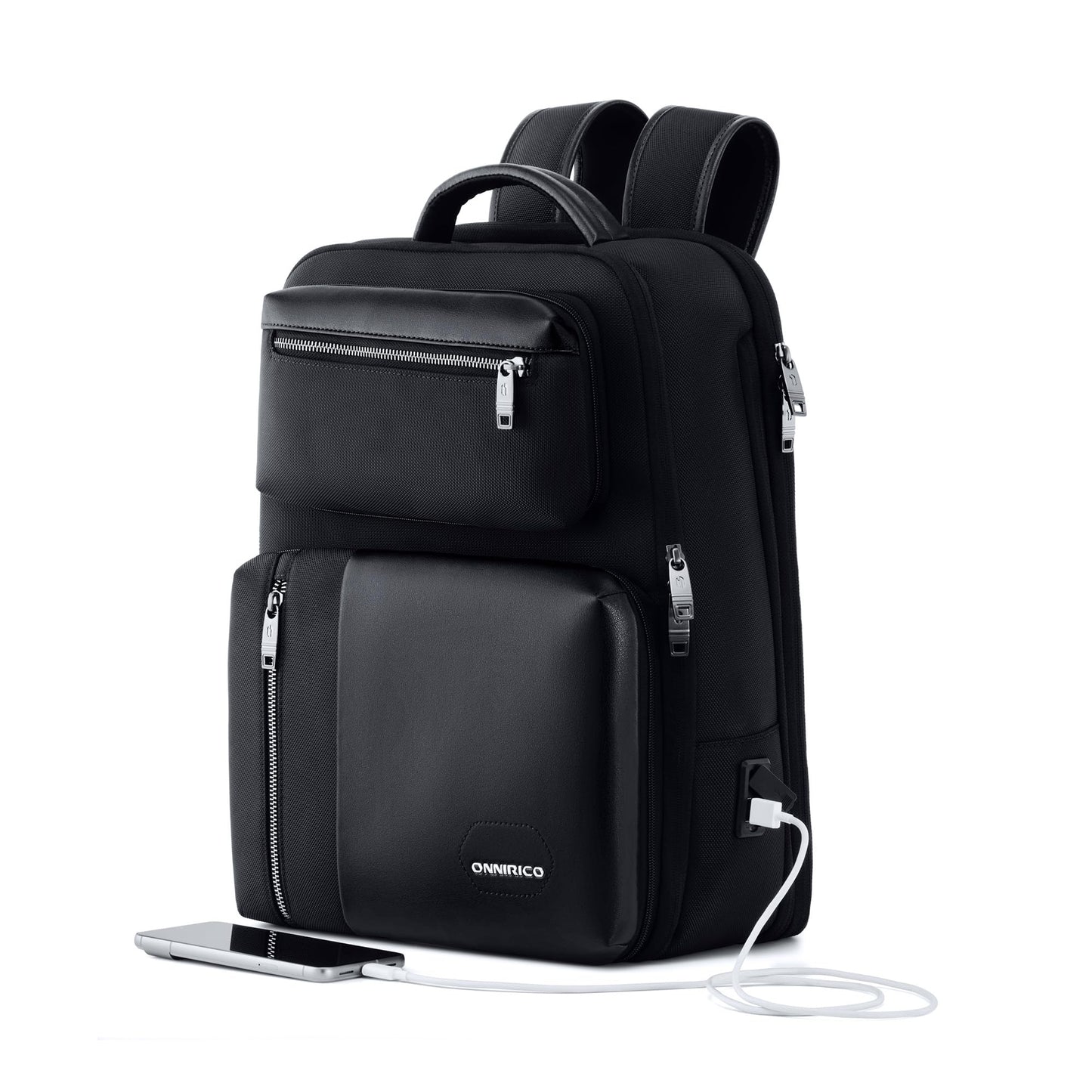 ONNIRICO 21.6L 3-in-1 Expandable Laptop Backpack, TSA Friendly Water Resistant Travel Rucksack with 2 Detachable Pouches, 180° Opening Professional Business Bag for Men & Women, Infinity Black