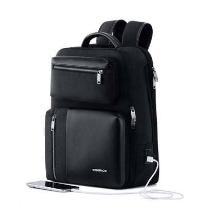 ONNIRICO 21.6L 3-in-1 Expandable Laptop Backpack, TSA Friendly Water Resistant Travel Rucksack with 2 Detachable Pouches, 180° Opening Professional Business Bag for Men & Women, Infinity Black