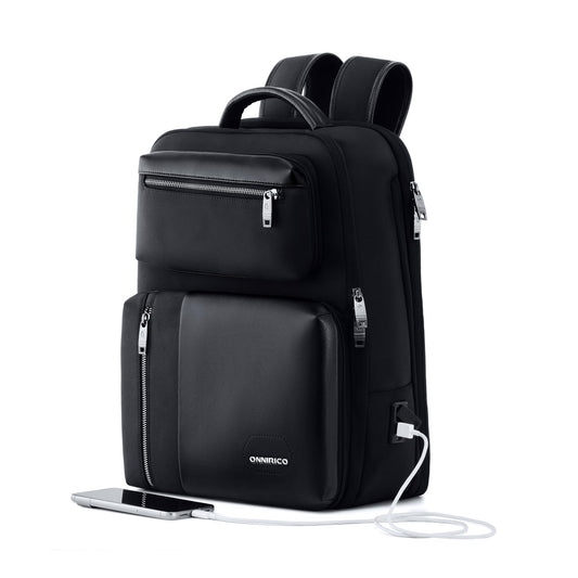 ONNIRICO 21.6L 3-in-1 Expandable Laptop Backpack, TSA Friendly Water Resistant Travel Rucksack with 2 Detachable Pouches, 180° Opening Professional Business Bag for Men & Women, Infinity Black