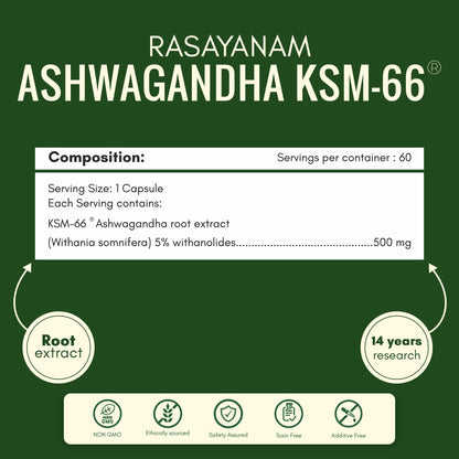 Rasayanam Ashwagandha KSM-66 (500 mg) | Extra Strength Natural Formulat- image 5