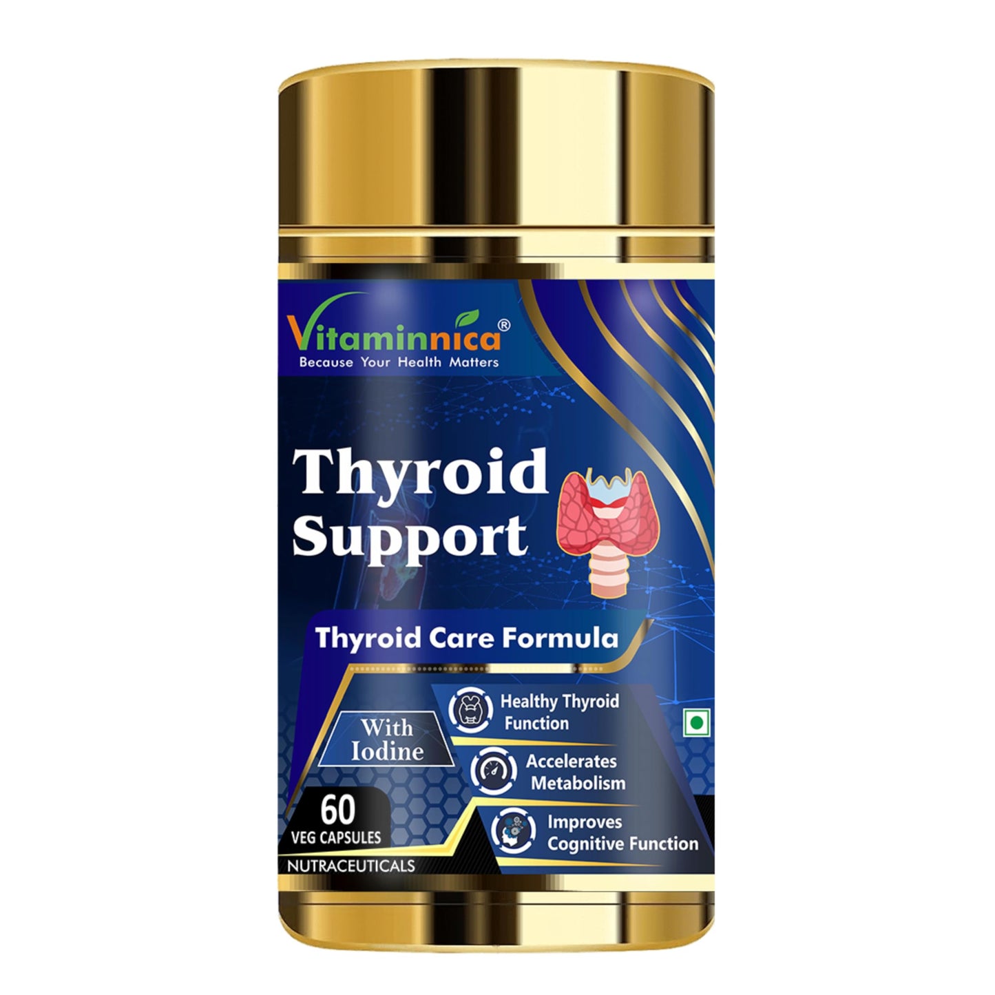 Vitaminnica Thyroid Support Capsules – 60 Vegan Capsules with Iodine - Energy
