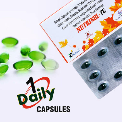 Knoll Healthcare Nutrinol 7G Multivitamin Capsules Omega 3 Fatty Acid (Fish Oil) Zinc Vitamin B1 K D EPA (90mg) DHA (60mg) 10 Capsules + 100 Ingredients (Pack of 1)