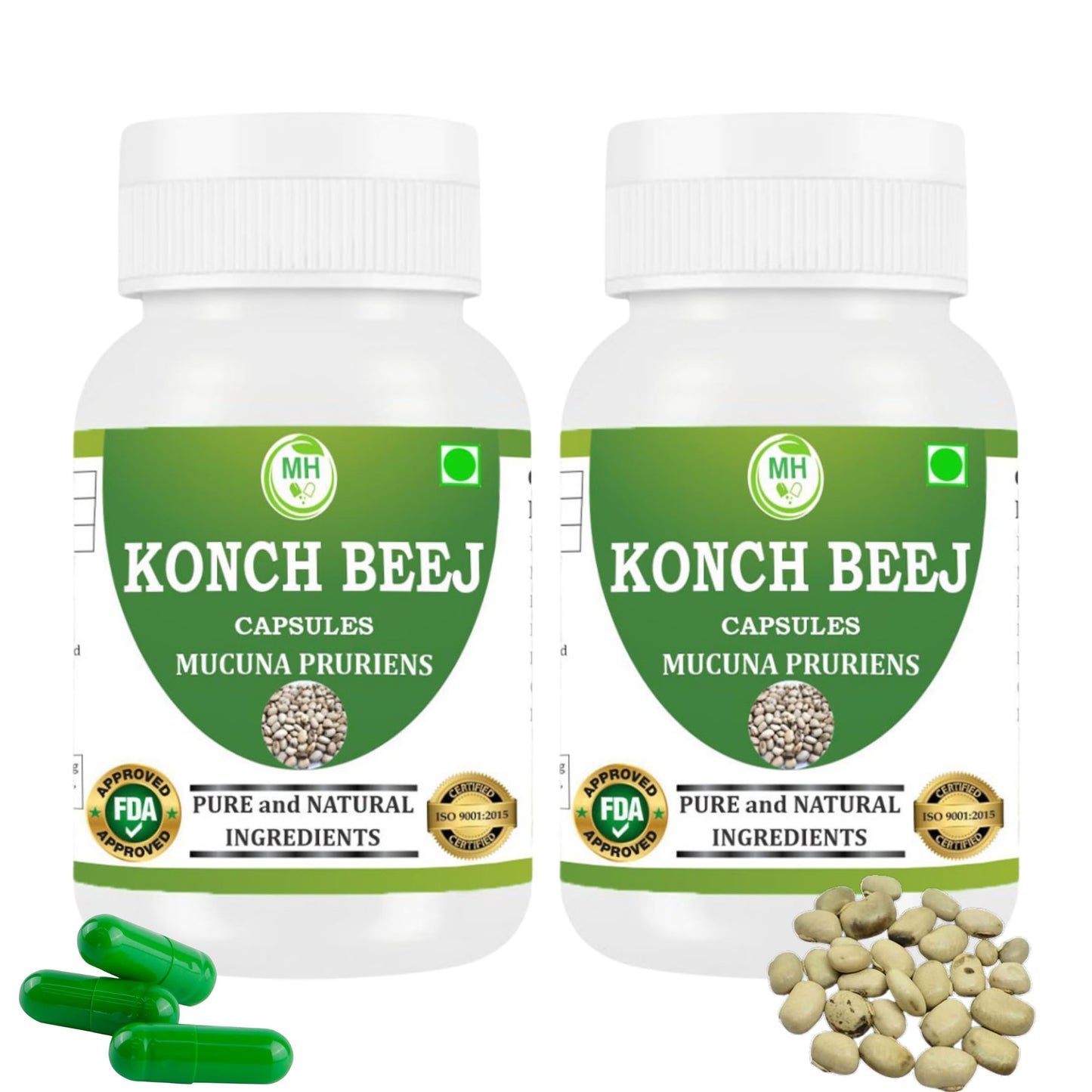 Morsan Healthcare KONCH BEEJ Capsules – 60 Veg Capsules | Pure Mucuna Pruriens Extract | Natural Herbal Supplement | Ayurvedic Wellness Support | Pack of 2