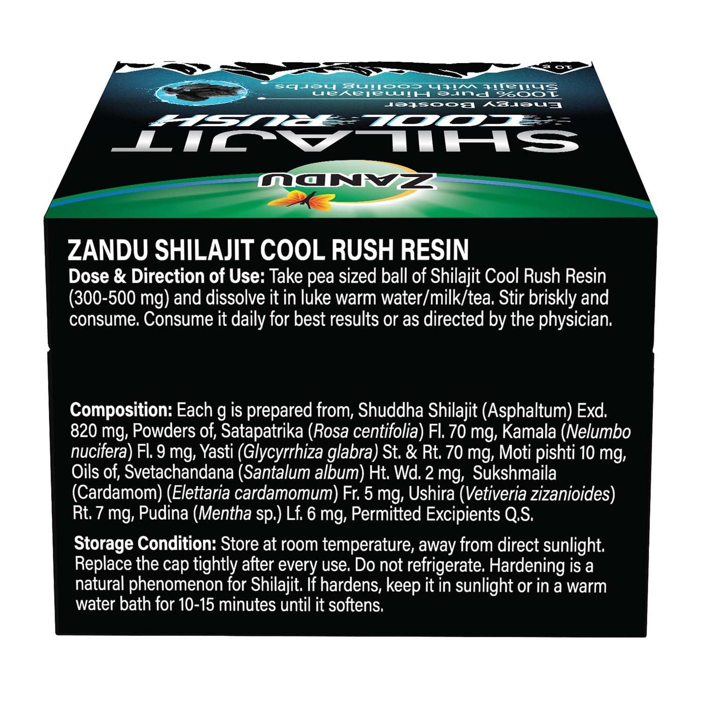 Zandu Shilajit Cool Rush Resin 10g: The 1st ever Himalayan Shilajit with heat balancing ingredients I All Season Energy | Boost Strength & Stamina | >70% Fulvic acid