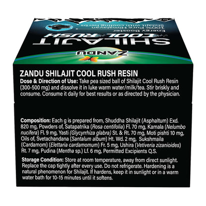 Zandu Shilajit Cool Rush Resin 10g: The 1st ever Himalayan Shilajit with heat balancing ingredients I All Season Energy | Boost Strength & Stamina | >70% Fulvic acid