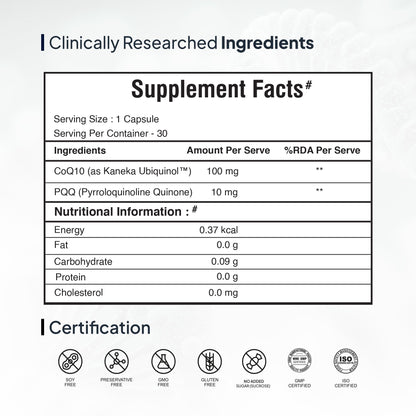 Miduty Active CoQ10 Ubiquinol 100mg with PQQ - Kaneka Ubiquinol - High Absorption Coenzyme Q10 Supplement for Heart, Energy, Brain & Mitochondrial Support - 30 Veg Capsules