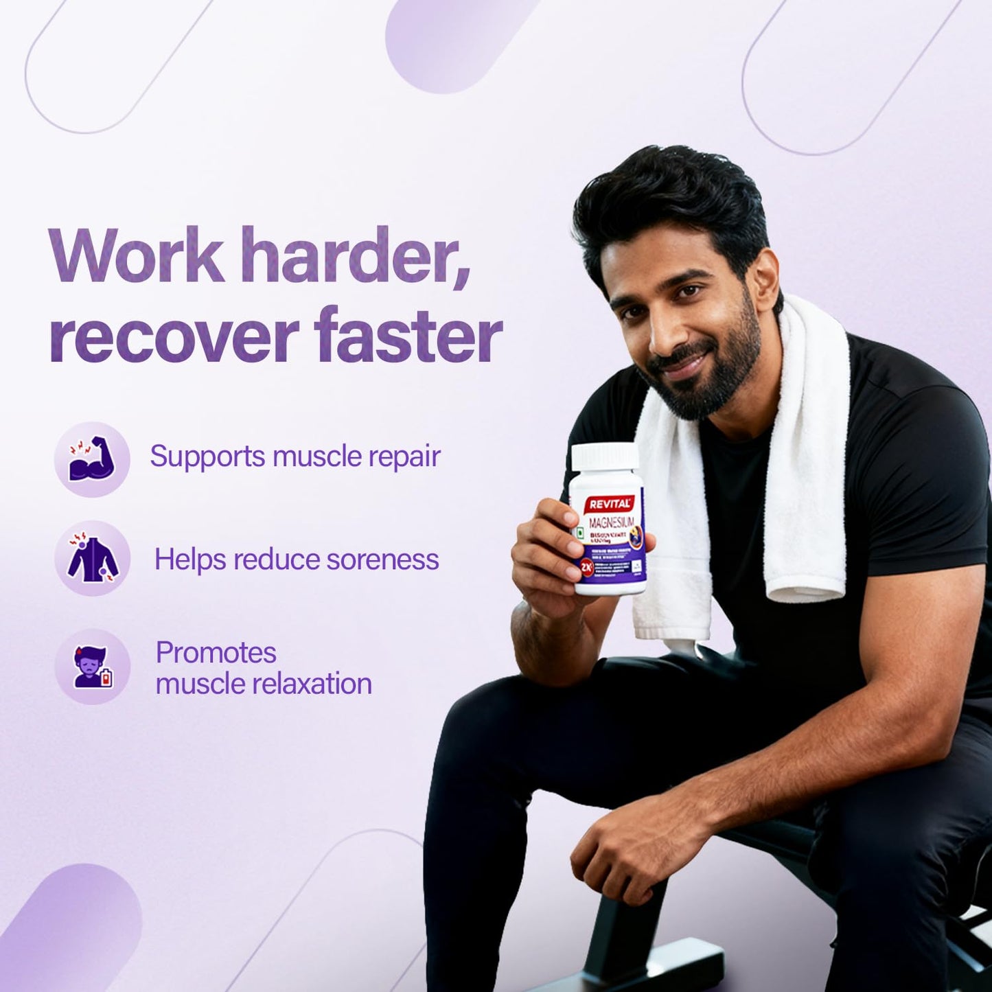Revital Magnesium Bisglycinate | Chelated |100% RDA | 440mg Elemental Magnesium| 13% Higher Absorption| Scientifically crafted for both men & women | 2.5X Higher Bioavailability | Muscle Recovery & Stress Relief | Restful Sleep Support | 60 Tablets