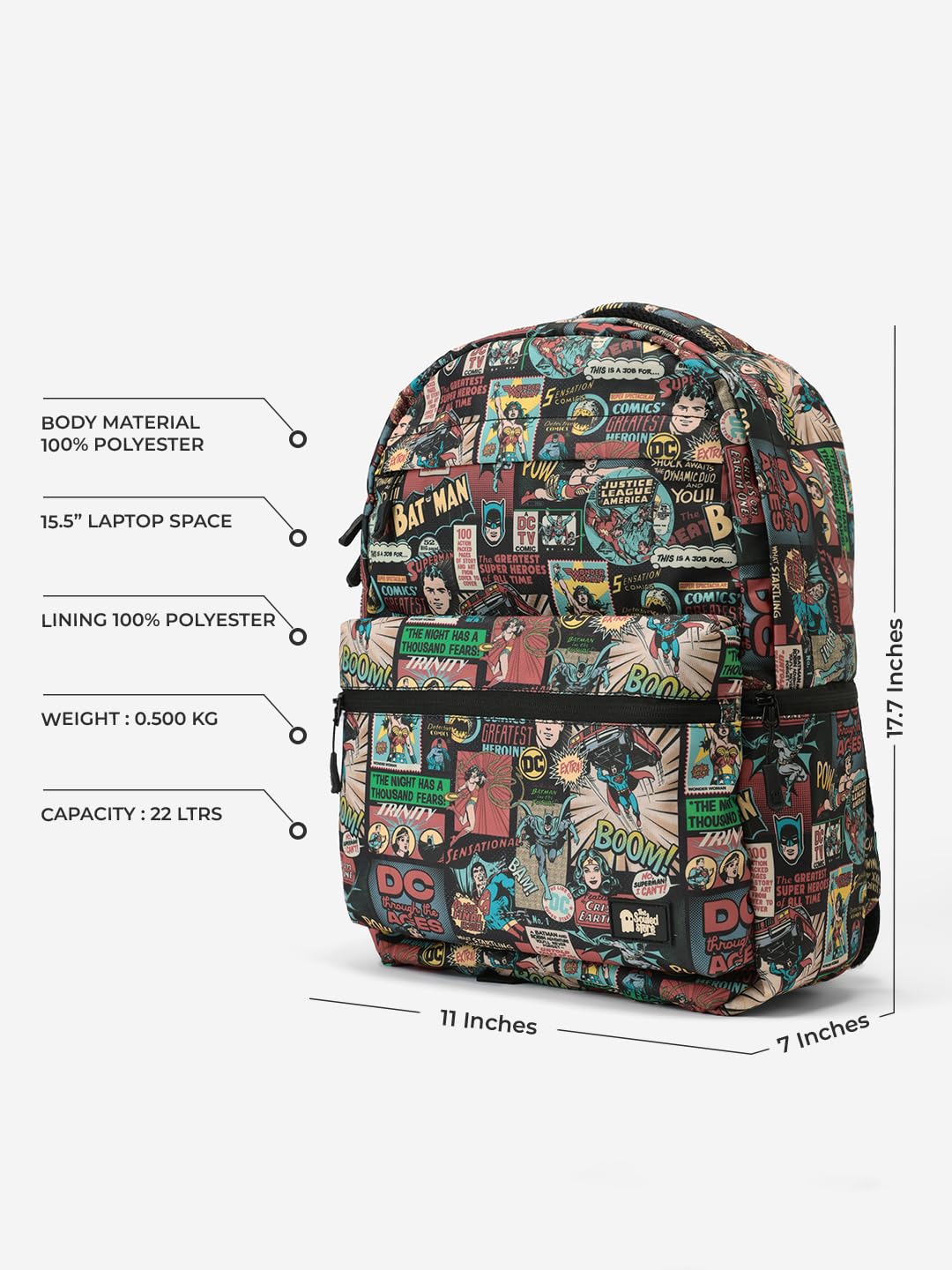 The Souled Store DC: Vintage Pack Backpack | Classic Retro Justice League Laptop Bag | Water-Resistant Multi-Pocket Travel Rucksack for Men & Women | Official DC Comics Collectible Merchandise