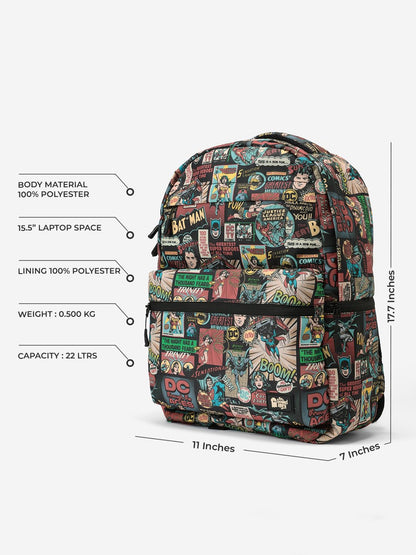 The Souled Store DC: Vintage Pack Backpack | Classic Retro Justice League Laptop Bag | Water-Resistant Multi-Pocket Travel Rucksack for Men & Women | Official DC Comics Collectible Merchandise