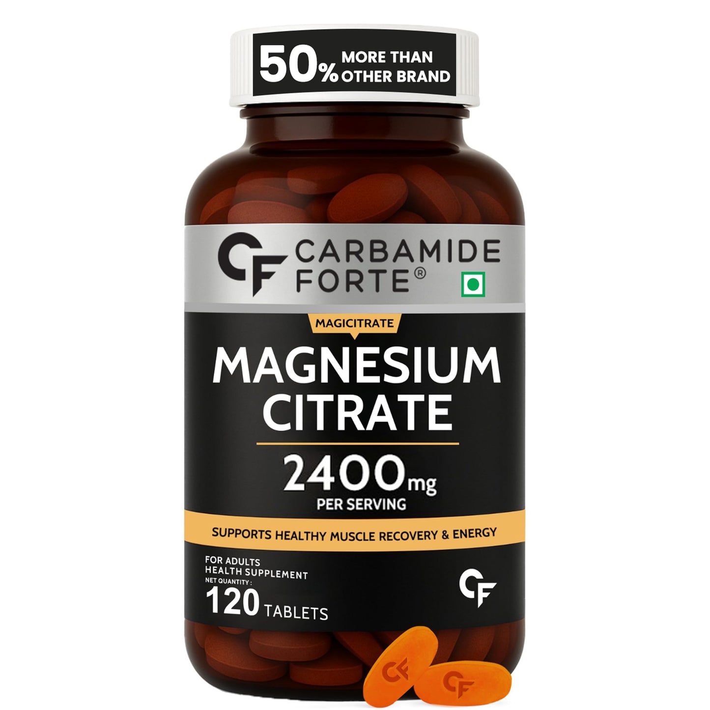 Carbamide Forte Magnesium Citrate Tablets 2400mg Per Serving | Magnesium citrate Supplement Supports Muscle Recovery & Energy Levels - 120 Tablets