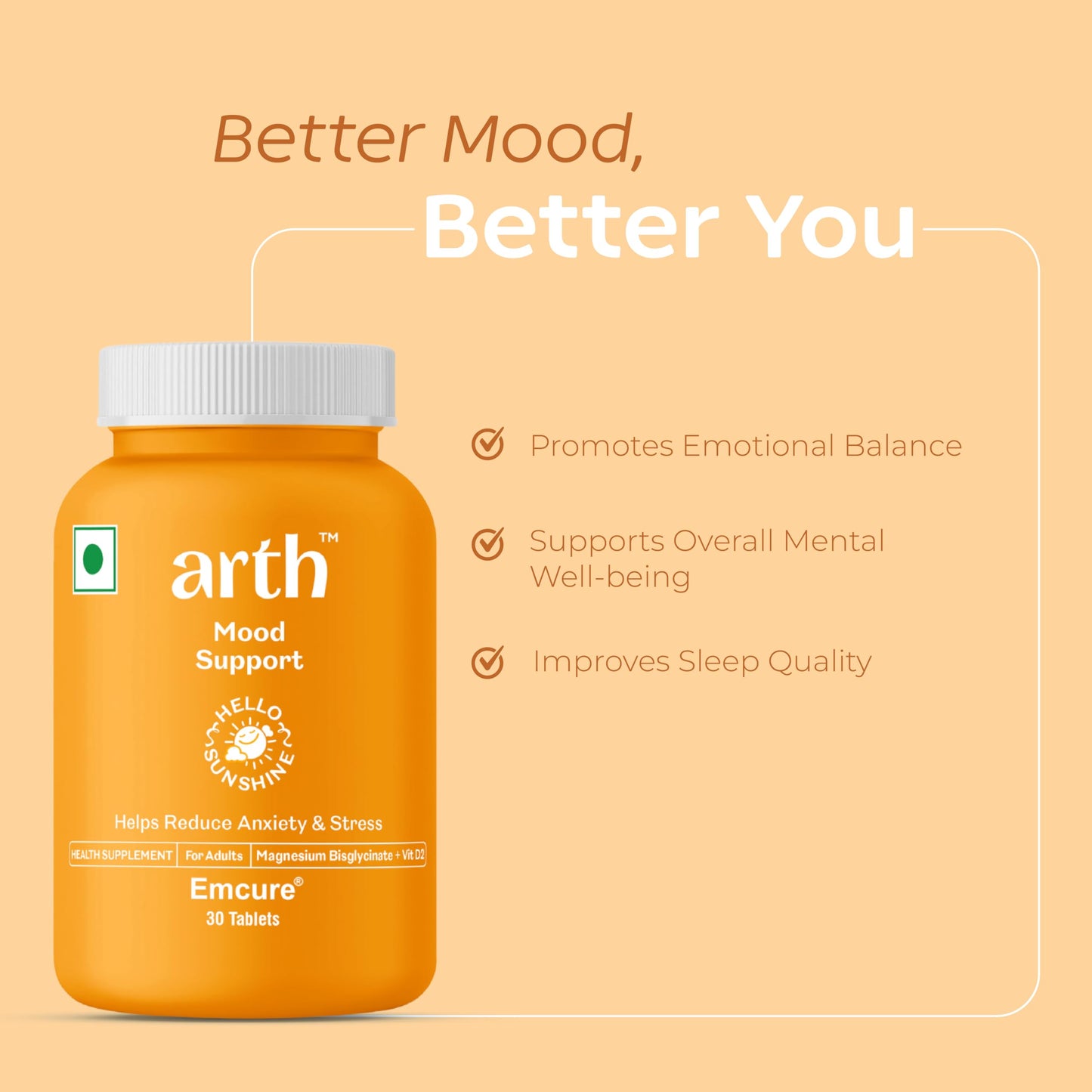 Arth Chelated Magnesium Bisglycinate Supplement | With Vitamin D2 & B6 | High Absorption 1000mg Magnesium Bisglycinate complex for Muscle Recovery, Relaxation & Better Sleep | Stress & Anxiety Support | 30 Veg Tablets | For Men & Women