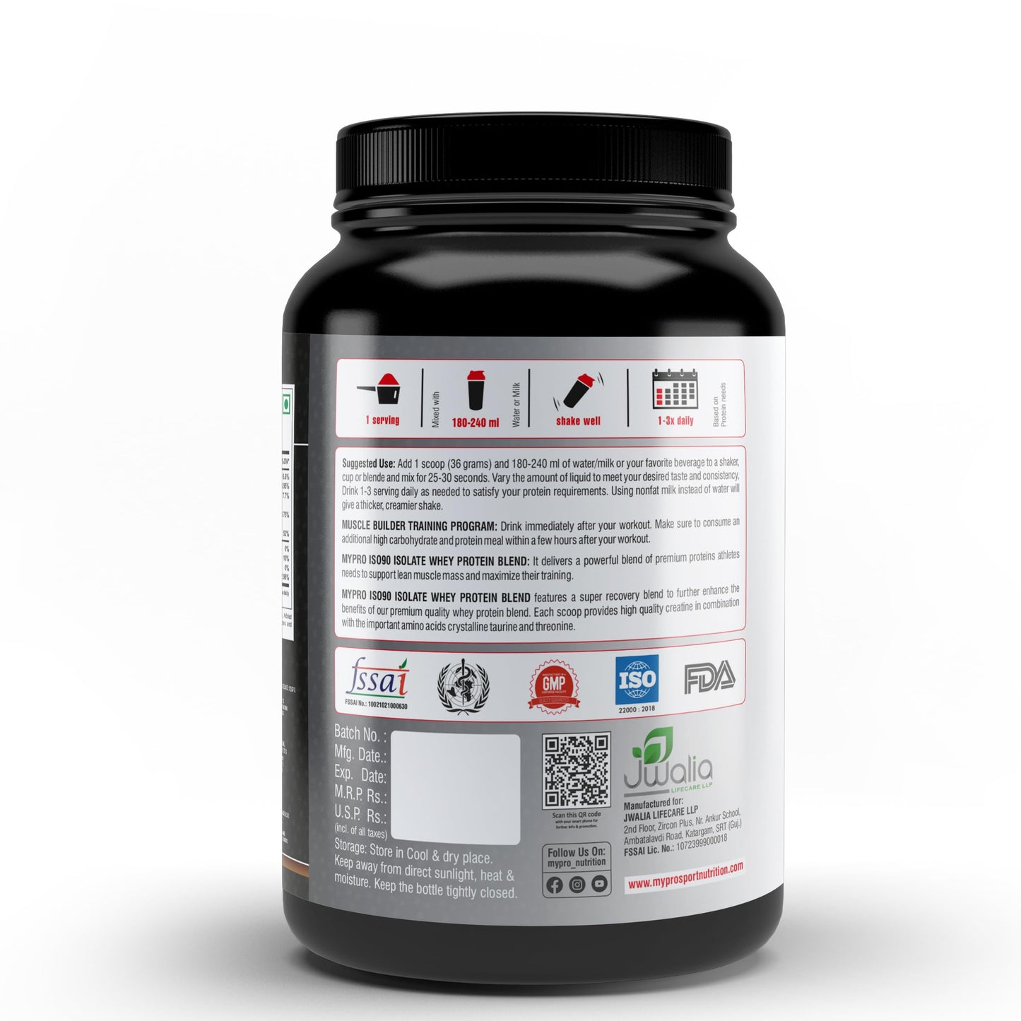 Mypro Sport Nutrition Super Advanced Whey Protein Isolate Powder (27g Protein,6g BCAA, Sugar Free, Fat Free per serving 30gms, Total Serving - 33 Scoops) Belgium Chocolate Flavor - 1000 Gm/2. 2Lbs