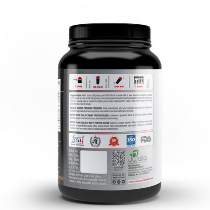 Mypro Sport Nutrition Super Advanced Whey Protein Isolate Powder (27g Protein,6g BCAA, Sugar Free, Fat Free per serving 30gms, Total Serving - 33 Scoops) Belgium Chocolate Flavor - 1000 Gm/2. 2Lbs