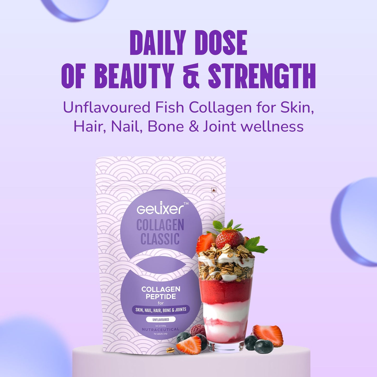 GELIXER Classic Unflavoured Collagen Powder 500g Premium Japanese Marine Collagen Peptides for Wellness of Skin, Hair, Nail, Bone & Joints