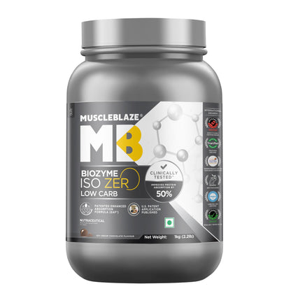 MuscleBlaze Biozyme Iso-Zero, Low Carb Whey Protein Isolate Powder, 27g Isolate