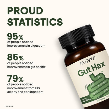 Auvya Gut Hax Ayurvedic Tablets for Gas, Acidity, Bloating & Constipation – 60 Ayurvedic Tablets