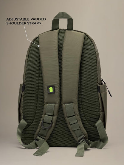 The Souled Store Utility Backpack – Army Green – Padded Laptop & iPad Sleeve, 17 L Capacity, Water-Resistant Casual Daypack for Daily Carry and Travel