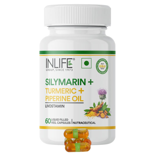 INLIFE Silymarin Oil Capsules 200 mg with Turmeric & Piperine | For Men & Women | 60 Vegetarian Capsules