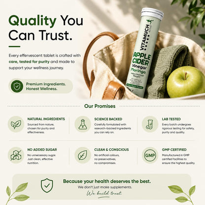 Vitamuch ACV Moringa Effervescent Tablets for Weight Management | Apple Cider Vinegar, Moringa & Green Tea Blend | Supports Metabolism, Craving Control & Energy | Green Apple Flavour (15 Tablets)