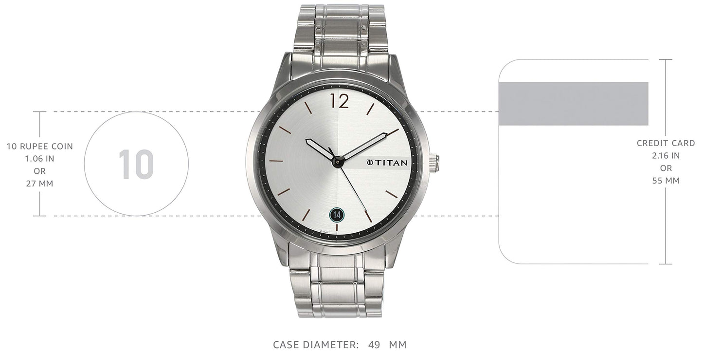 Titan Quartz Analog with Date White Dial Stainless Steel Strap Watch for Men-NP1806SM01