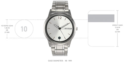 Titan Quartz Analog with Date White Dial Stainless Steel Strap Watch for Men-NP1806SM01