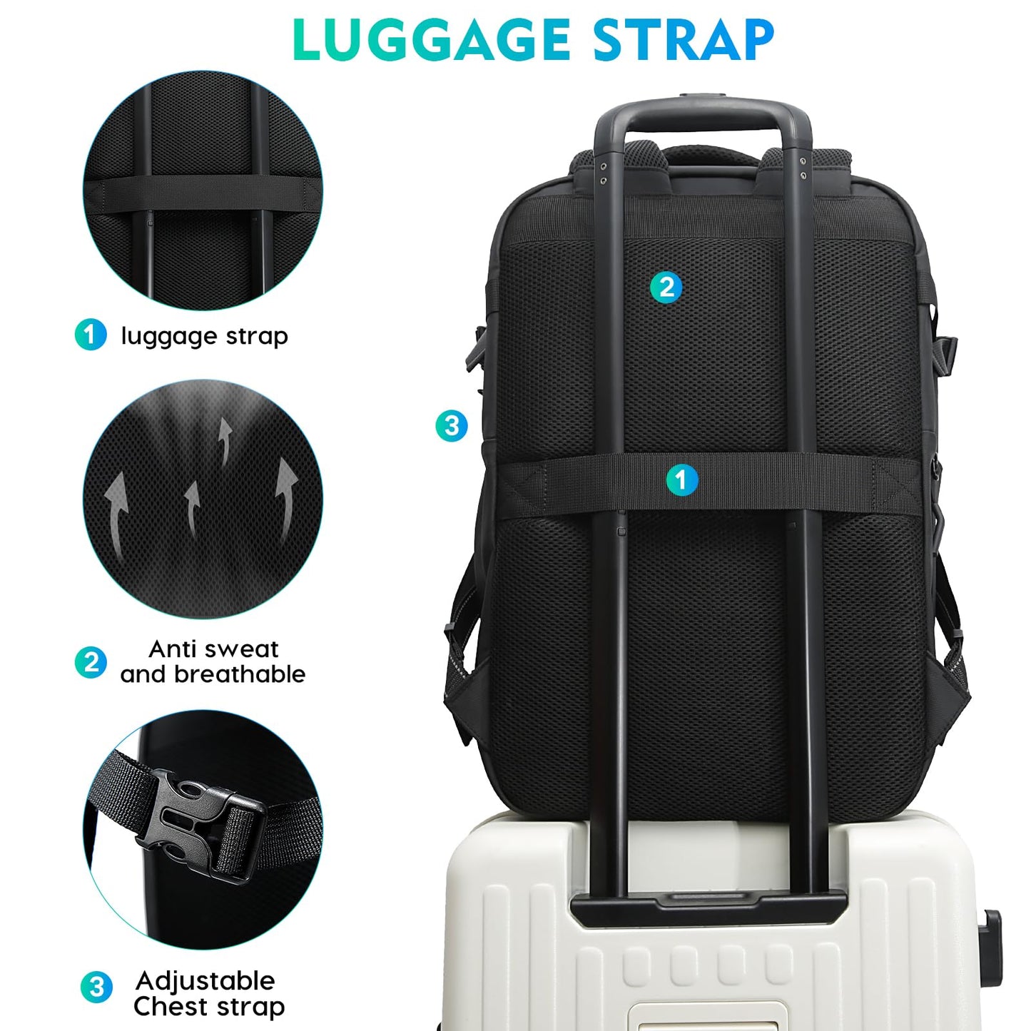 BANGE travel backpack can hold 15.6 inch laptop with anti-theft lock for men and women, Black, L