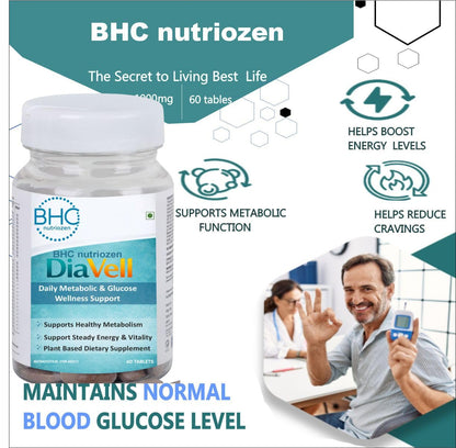 BHC nutriozen Diavell Diabetes Support Tablets | High Potency Blood Sugar Control Formula | Triple Action – Glucose Metabolism Support, Insulin Sensitivity & Sugar Craving Reduction | Weight Management with Vitamins & Minerals | 60 Veg Tablets