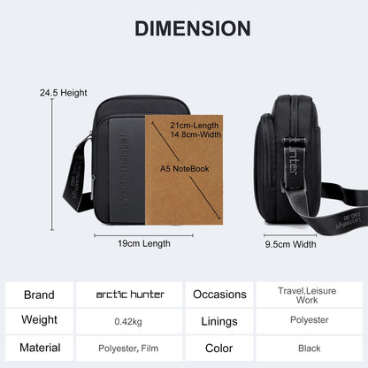 Arctic Hunter Small Sling Bag for Men Office Side Bag for 8.3" iPad Pocket A5 Size Water-resistant 1680D Polyester Messenger Shoulder Bag for Men Cross Bag for Travel Casual, Blue (Black)