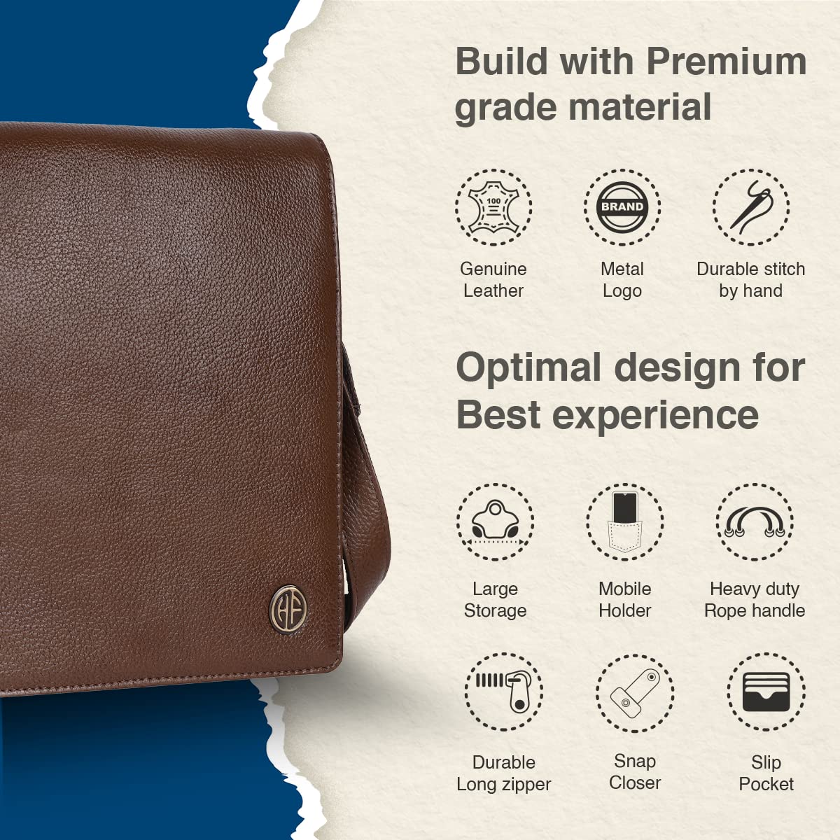 HAMMONDS FLYCATCHER Men's Flycatcher Genuine Leather Sling Bag - Stylish and Spacious Side Bag, Crossbody Bag for Daily Use, Travel - Adjustable Strap, 1 Year Warranty - Brushwood, Brown