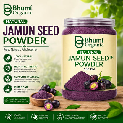 Bhumi Organic Ayurveda Jamun Seed Powder for Diabetes - 500 Grams - Pure Natural Herbal Supplement