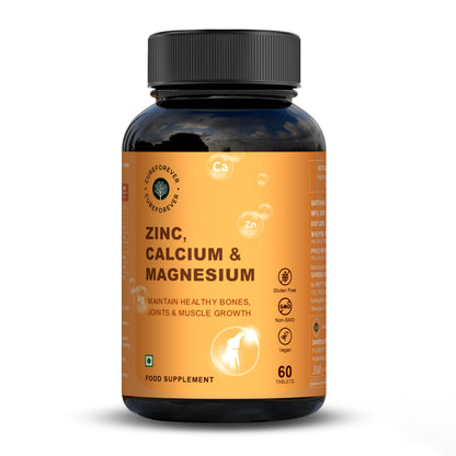 CUREFOREVER Calcium Magnesium Zinc Tablets – 60 Tablets, For - Bones, Skin, Hair & Nails - Premium Mineral Complex for Men & Women