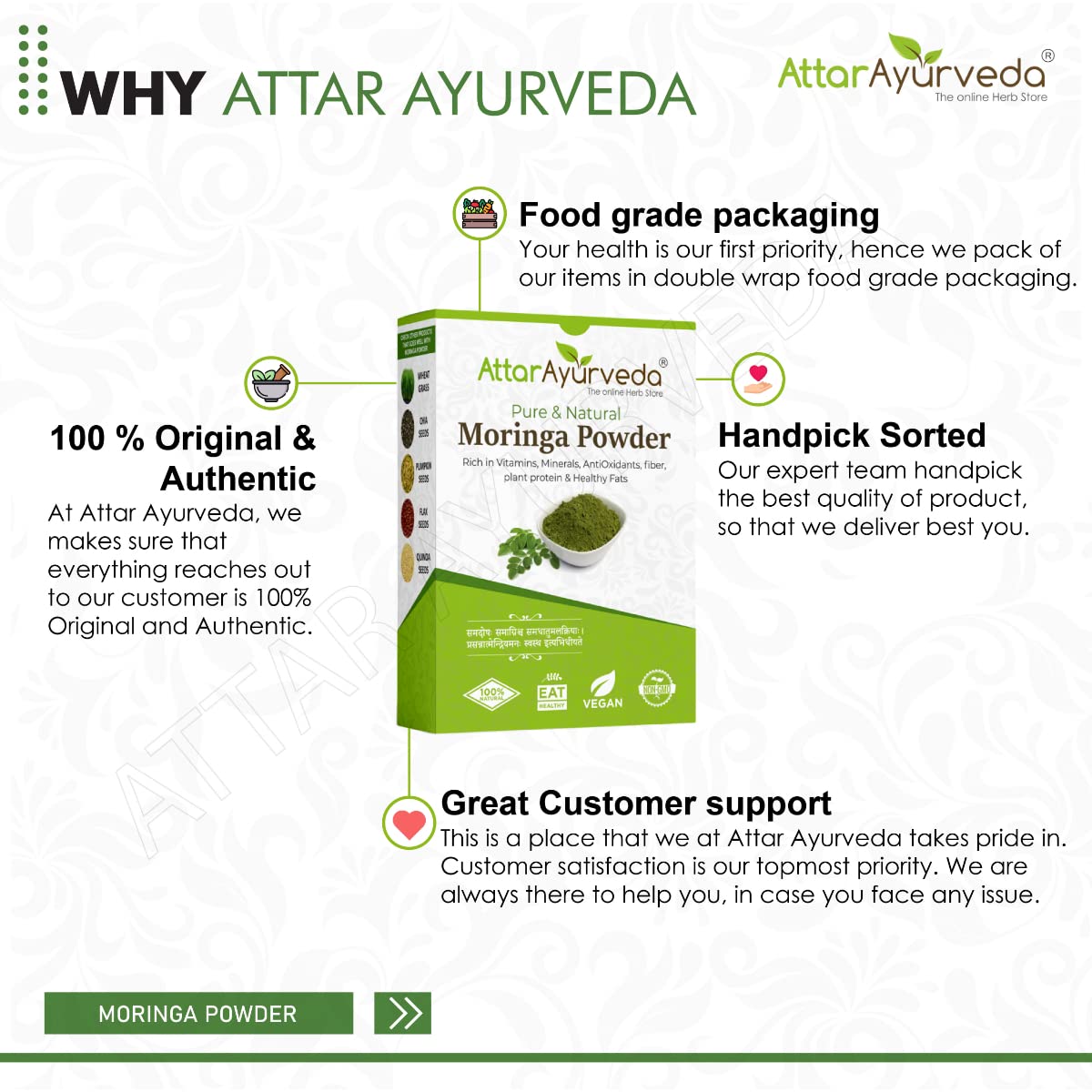 Attar Ayurveda 100% Moringa Leaf Powder (200g) | Drumstick Leaf powder- image 3