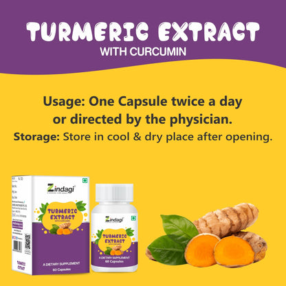 Zindagi Turmeric Extract Capsules With Curcumin | Maintain Healthy Joints |Powerful Antioxidant | 60 Capsules |Pack of 3