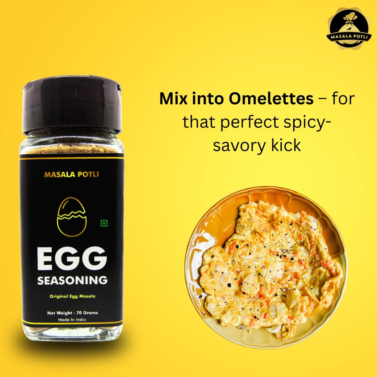 MASALA POTLI� Egg Seasoning Sprinkles Masala for Boiled Egg, Scrambled Egg (Glass Sprinkler Jar, 70 Grams)