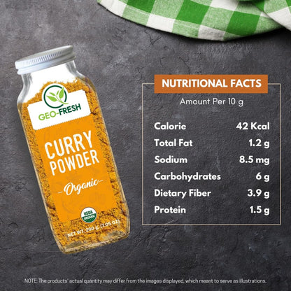 Geo-Fresh Organic Curry Powder, 200g| Blend of 15 Herbs & Spices| Spice & Masala| Enhance Flavour| No Artifical Colour & Preservatives| 100% Organic, Non-GMO, USDA Certified, Jaivik Bharat Certified