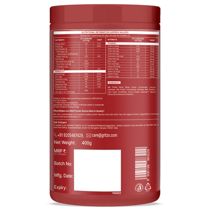 Gritzo SuperMilk Athlete Iron Man (13+y Boy & Girl), 17g Protein Powder (Double Chocolate, 400g) | No Refined Sugars, 20 Vitamins & Minerals