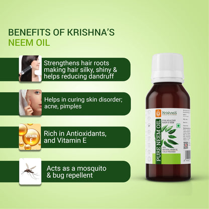Krishna's Pure Neem Oil - 50 ml (Pack of 3) | Natural & Cold Pressed Neem Oil | For Healthy Skin & Hair