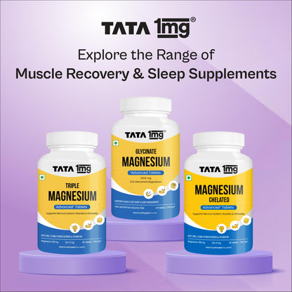 Tata 1mg Magnesium Glycinate Tablets |2000mg | High Absorption Chelated form for Muscle Recovery, Sleep & Nerve Health | 2000mg Per Serving – 60 Veg Tablets