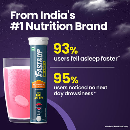 Fast&Up Melatonin with 5 mg Melatonin + 100 mg L-Theanine (20 Effervescent tablets) | Helps fall asleep faster & Wake up refreshed | Fast Acting, 100% Natural, Non-Addictive - Strawberry flavour